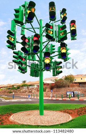 Traffic light. Last traffic light in Eilat (Israel). Eilat is a city without traffic lights. Instead of them - the squares. And it is a photo of the last traffic light of a city.