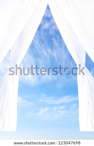 Blue soft sky and white curtains background