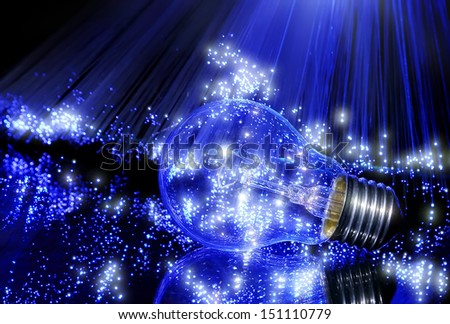 Electric bulb in light rays of fiber optics