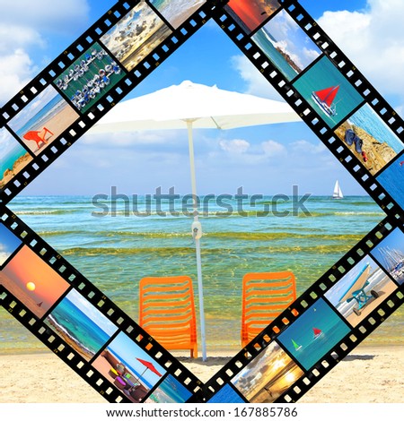 Film frames - nature of the Mediterranean sea (my photos), isolated on white background