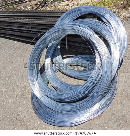 Stack of steel wire and steel channels on the constructions site