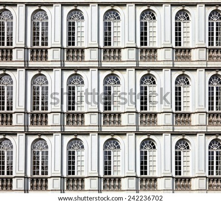 Architecture and windows of ancient renaissance style classical building