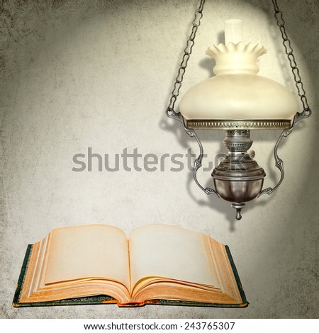 Open book and lamp light abstract textured background. Education light doctrine