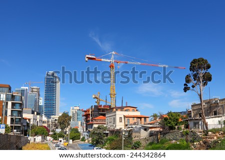 TEL AVIV,ISRAEL,APRIL 14: Tel-Aviv old city\'s center. Construction work site.Tel Aviv - smart and nonstop city. Israel on April 14,2014
