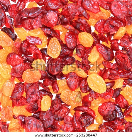 Raisin and cranberry mixed dried fruits background