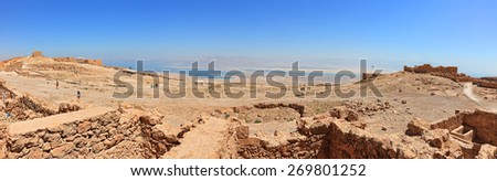MASADA,ISRAEL-APRIL 06,2015:Ancient fortification (1st century) on rock top in Judaean Desert, Dead Sea.Herod the Great palace.One of Israel\'s most popular tourist sights.(UNESCO World Heritage,2001)