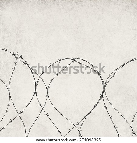 barbed wire Textured old paper background with barbed wire and fence