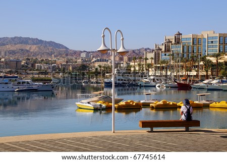 View on the boats in marina of Eilat city (Red sea. Israel)