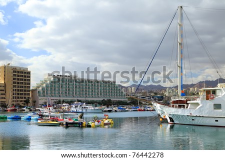 Yachts and boats in marina of Eilat (Red sea. Israel)