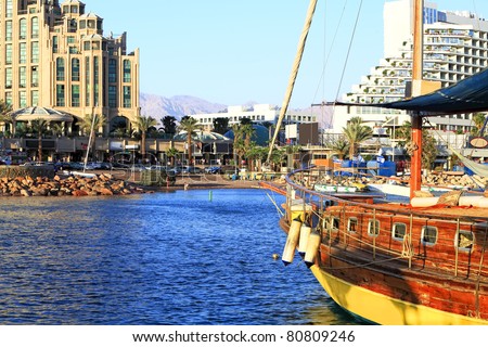 Old sailing vessel at coast of Eilat (Red sea. Israel)