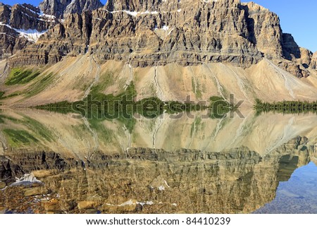 Reflection in smooth water of mountain lakes (Banff National Park, Alberta, Canada)