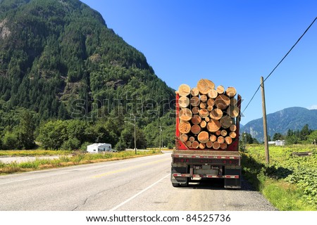Long logging truck in Canada