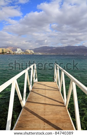 Mooring for boats and general view to Eilat city (Red sea. Israel)