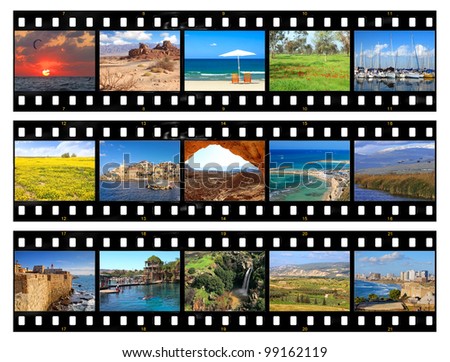 Film frames - nature and views of Israel isolated on white background