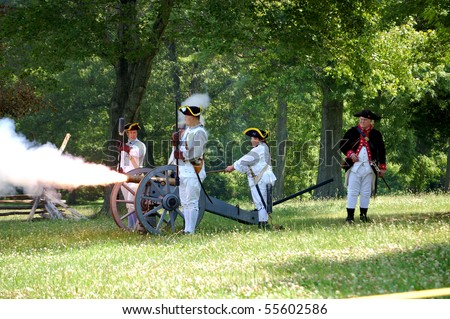 MANALAPAN, NJ - JUNE 19: The British artillery men drill at the 2010 re-enactment of the Battle of Monmouth on June 19, 2010 in Manalapan, NJ.