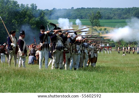 MANALAPAN, NJ - JUNE 19: The Americans fire on a British position on the battlefield at the 2010 re-enactment of the Battle of Monmouth on June 19, 2010 in Manalapan, NJ.