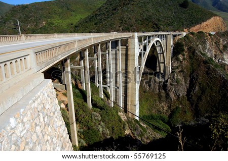 The historic and picturesque Bixby Bridge on the Pacific Coast Highway (Highway One) in Big Sur, Claifornia