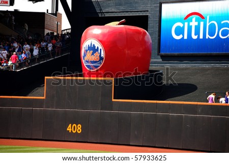 QUEENS, NY - APRIL 25: The Mets home run apple rises out of its hiding place after a Mets home run in a game against the Nationals at Citi Field April 25, 2009 in Queens, NY