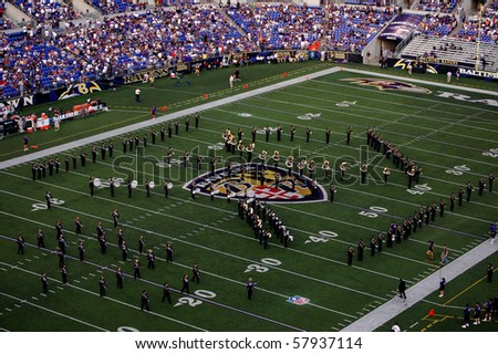 BALTIMORE - SEPTEMBER 21: The band takes the field at M&T Bank Stadium during halftime of the Ravens-Browns game September 21, 2008 in Baltimore, MD
