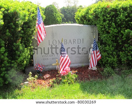 RED BANK, NJ - MAY 20: The grave of Vince Lombardi, shown on May 20, 2011, is located at Mt. Olivet Cemetery in Red Bank, NJ. Lombardi coached the Green Bay Packers from 1959-67 and won 2 Super Bowls.