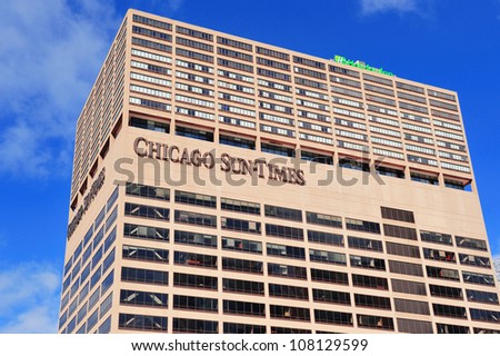CHICAGO, IL - OCT 1: Chicago Sun-Times Building closeup on October 1, 2011 in Chicago, Illinois. It began in 1844 and is the oldest continuously published daily newspaper in the city of Chicago.
