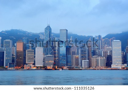 Hong Kong skyline in the morning over Victoria Harbour.