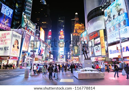 New York City, Ny - Jan 30: Times Square Is Featured With Broadway Theaters And Led Signs As A Symbol Of New York City And The United States. January 30, 2011 In Manhattan, New York City.