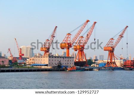 Cargo Crane at Shanghai Port over River