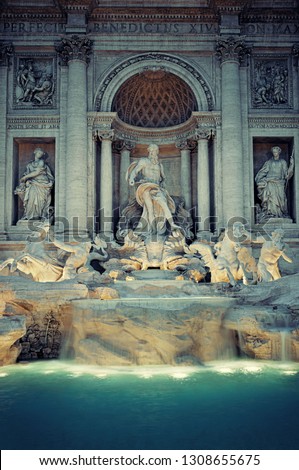 Trevi Fountain with Baroque style as the famous tourism attraction in Rome, Italy.