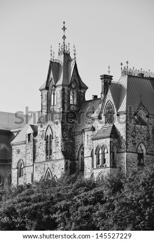 Ottawa city historical urban architecture in black and white
