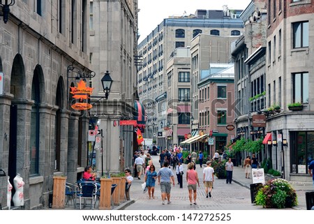 MONTREAL, CANADA - SEP 8: City old street view on September 8, 2012 in Montreal, Canada. It is the largest city in Quebec, the second-largest in Canada and the 15th-largest in North America.
