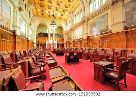 Ottawa, CANADA - SEP 8: Parliament Hill Building interior on September 8, 2012 in Ottawa, Canada. It is the home of the Parliament of Canada and attracts 3 million visitors annually.
