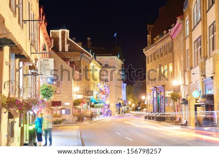 QUEBEC CITY, CANADA - SEP 10: Old street at night on September 10, 2012 in Quebec City, Canada. As the capital of the Canadian province of Quebec, it is one of the oldest cities in North America.