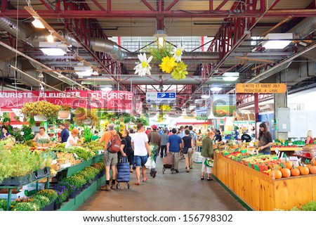 MONTREAL, CANADA - SEP 8: Jean-Talon Market interior on September 8, 2012 in Montreal, Canada. Montreal is the largest in Quebec, the second-largest in Canada and the 15th-largest in North America.