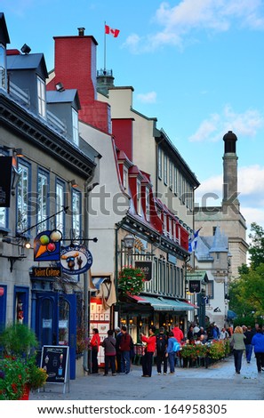 QUEBEC CITY, CANADA - SEP 10: Old street in the day on September 10, 2012 in Quebec City, Canada. As the capital of the Canadian province of Quebec, it is one of the oldest cities in North America.
