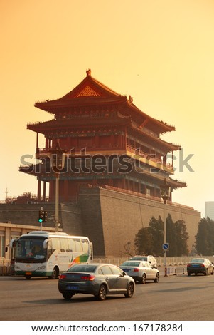 BEIJING, CHINA - APR 6: Beijing street view in the morning on April 6, 2013 in Beijing, China. It is the second largest Chinese city and the nation's political, cultural, educational center.