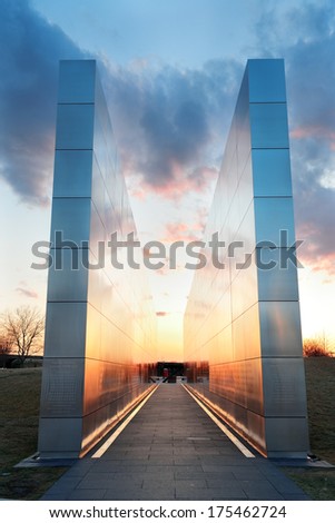 NEW JERSEY - MARCH 20: Empty Sky Memorial at sunset on March 20, 2013 in New Jersey. It is the official New Jersey September 11 memorial to the victims of the September 11 attacks.