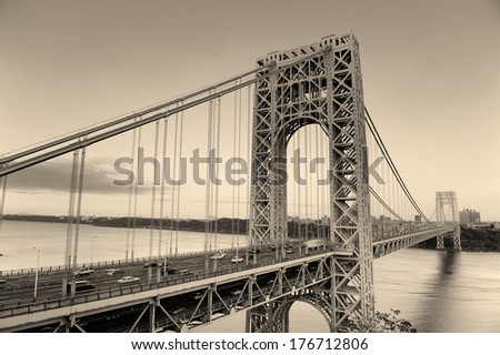 George Washington Bridge Black And White Over Hudson River.