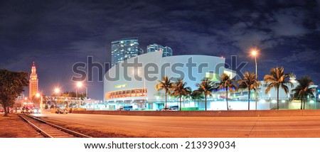 MIAMI, FL - FEB 7: American Airlines Arena at night on February 7, 2012 in Miami, Florida. It is home to the Miami Heat with 2105 seats and has the Florida's largest theater The Waterfront Theater.