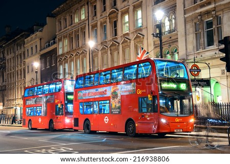 LONDON, UK - SEP 27: Street view at night on September 27, 2013 in London, UK. London is the world\'s most visited city and the capital of UK.