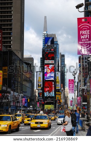 NEW YORK CITY, NY - SEP 5: Times Square is featured with Broadway Theaters and LED sign as a symbol of New York City and the United States, September 5, 2009 in Manhattan, New York City.