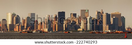 Urban City skyline. New York City Manhattan skyline panorama with Empire State Building over Hudson River