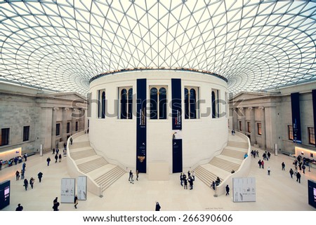 LONDON, UK - Oct 22: British Museum interior on October 22, 2013 in London, UK. Established in 1753 with collection of 8 million, it is among the largest in the world.