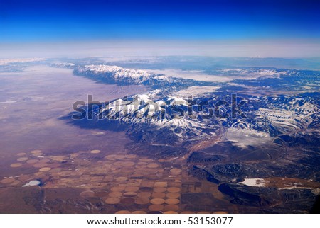 Snow Mountain Aerial View. Photo taken from airplane near Phoenix, Arizona.