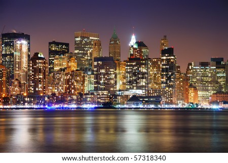 new york city skyline at night black and white. night scene, New York City