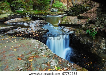 Creek in woods with rocks and foliage