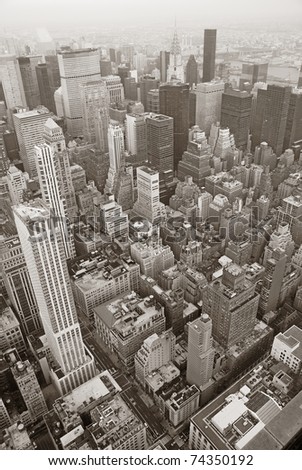 new york city skyline at night black and white. stock photo : New York City