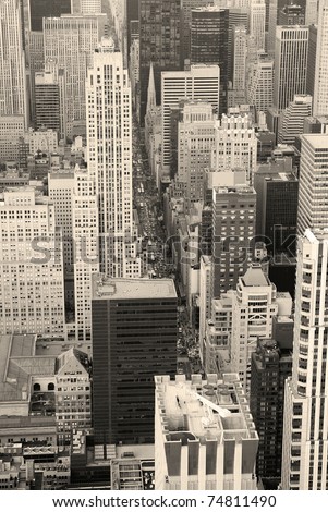 new york skyline black and white. stock photo : New York City Manhattan skyline aerial view lack and white