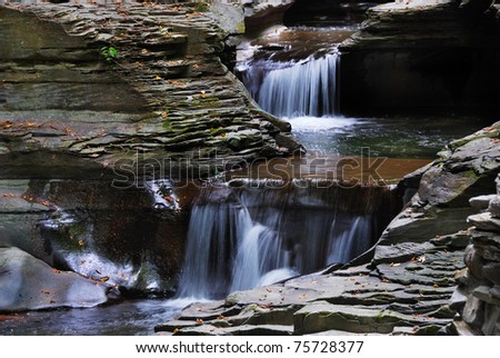 creek closeup in woods with rocks and stream in Watkins Glen state park in New York State