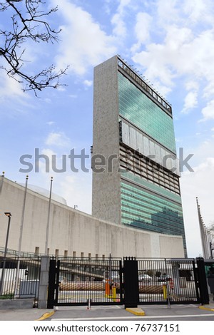 NEW YORK CITY, NY, USA - MAR 30: The United Nations complex was designed by an international team of 11 architects led by Wallace K. Harrison. March 30, 2011 in Manhattan, New York City.